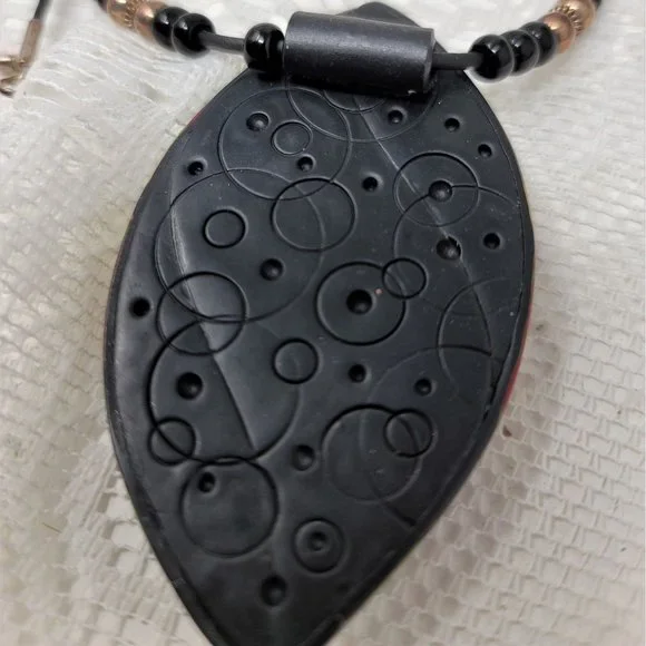 Modern Clay Colorful Necklace w/ Black Cord - Picture 9 of 9